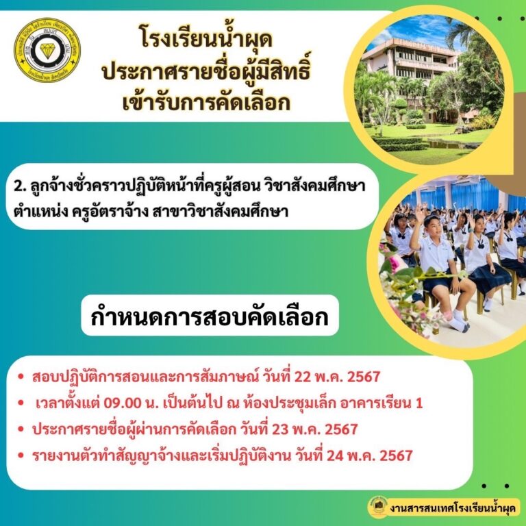 ประกาศรายชื่อผู้มีสิทธิ์สอบ วิชาเอกสังคมฯ